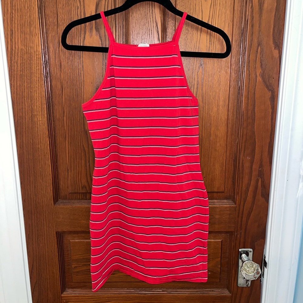 Garage red, white, & navy blue bodycon dress